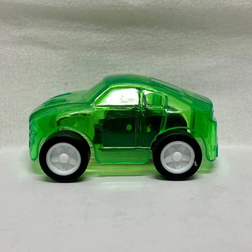 Vintage Pull Back Toy Car Green Clear See Through Body + Rubber Tires EUC